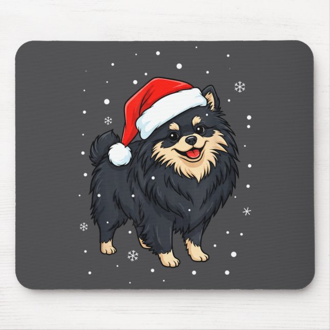 Dog Holiday Meranian Dog Santa Illustration - Fluf Mouse Pad (Front)