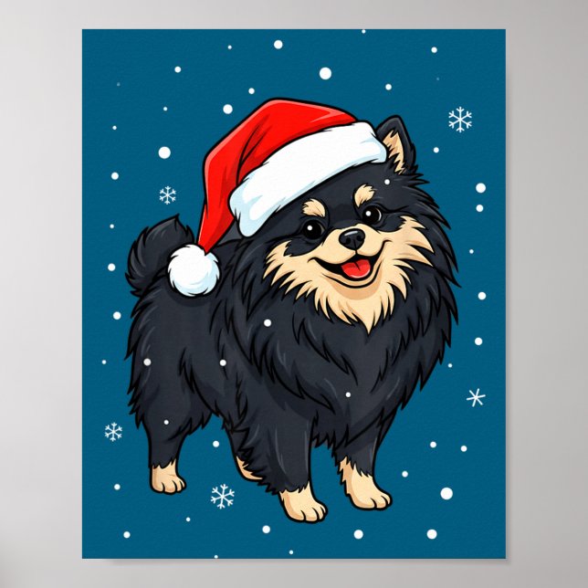 Dog Holiday Meranian Dog Santa Illustration - Fluf Poster (Front)