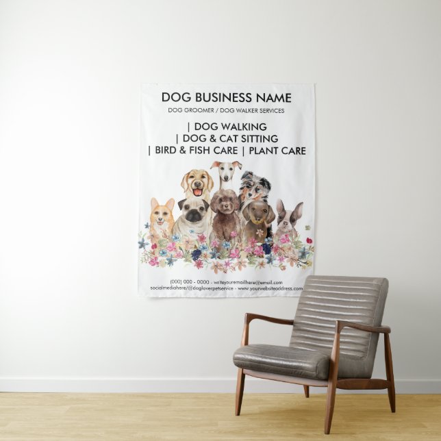 Dog Home Visit Care Service Backdrop Tapestry (In Situ)
