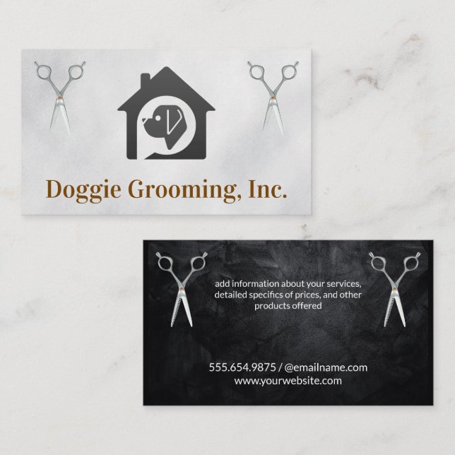 Dog House and Scissors | Groomer Trainer Business Card (Front/Back)