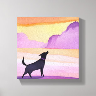 Dog Howl Black Dog Watercolor Silhouette Canvas Print