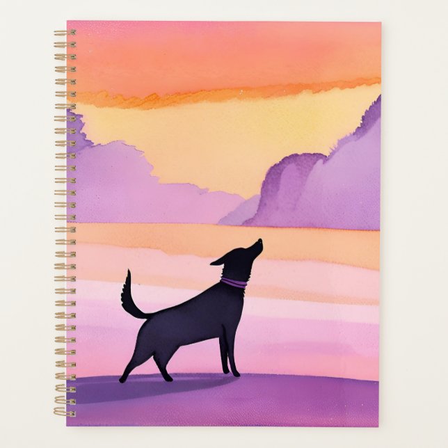 Dog Howl | Black Dog Watercolor Silhouette Planner (Front)