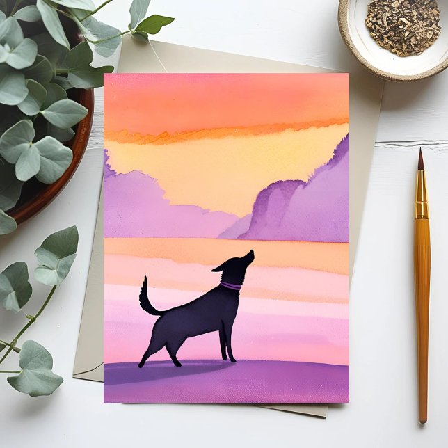 Dog Howl | Black Dog Watercolor Silhouette Postcard (Creator Uploaded)