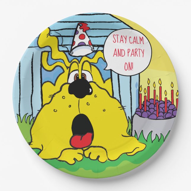 Dog HUH! Funny Birthday Party Paper Plate (Front)