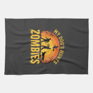 Dog Hunts Zombies Halloween Design Tea Towel