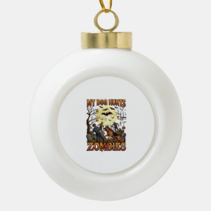 Dog Hunts Zombies Halloween German Shepherd Moon_1 Ceramic Ball Christmas Ornament