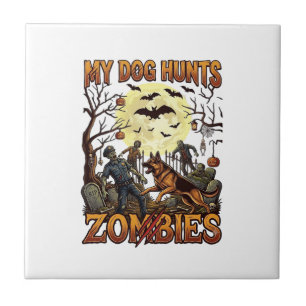Dog Hunts Zombies Halloween German Shepherd Moon_1 Ceramic Tile