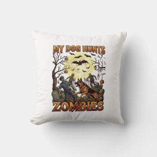 Dog Hunts Zombies Halloween German Shepherd Moon_1 Cushion