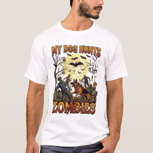 Dog Hunts Zombies Halloween German Shepherd Moon_1 T-Shirt