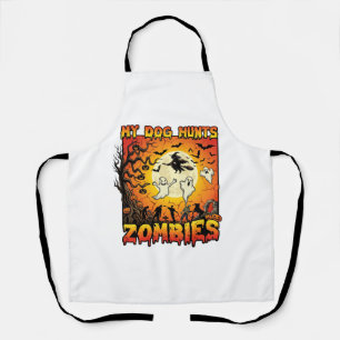 Dog Hunts Zombies Halloween Ghosts Witch Moon Apron