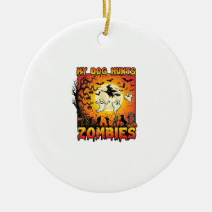 Dog Hunts Zombies Halloween Ghosts Witch Moon Ceramic Ornament