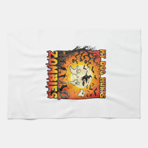 Dog Hunts Zombies Halloween Ghosts Witch Moon Tea Towel