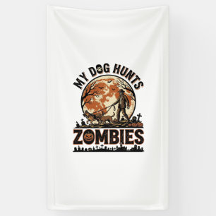 Dog Hunts Zombies Vintage Halloween Vector Design_ Banner