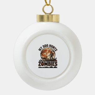 Dog Hunts Zombies Vintage Halloween Vector Design_ Ceramic Ball Christmas Ornament