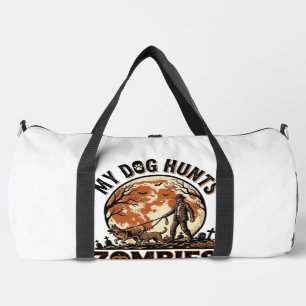 Dog Hunts Zombies Vintage Halloween Vector Design_ Duffle Bag