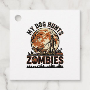 Dog Hunts Zombies Vintage Halloween Vector Design_ Favour Tags