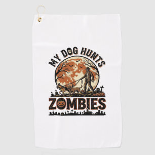 Dog Hunts Zombies Vintage Halloween Vector Design_ Golf Towel
