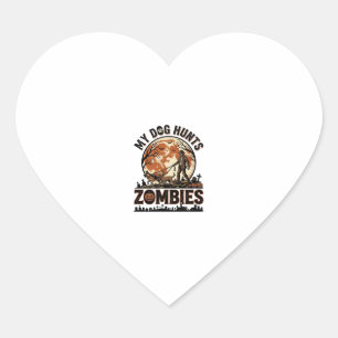 Dog Hunts Zombies Vintage Halloween Vector Design_ Heart Sticker