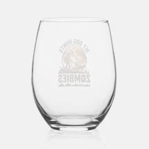 Dog Hunts Zombies Vintage Halloween Vector Design_ Stemless Wine Glass