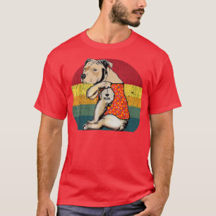 Dog I Love Mum Pitbull Dog Tattoo Flower Vintage M T-Shirt