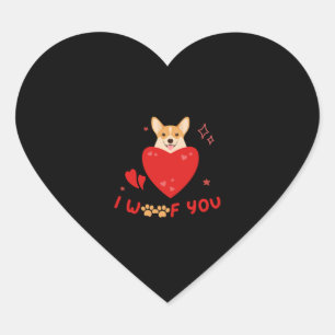 Dog I Woof You Valentines Day Gift Heart Sticker