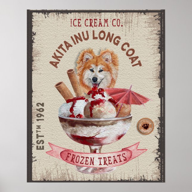 Dog Ice-cream funny Akita Inu long coat Poster (Front)