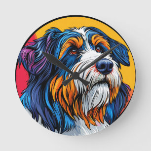 Dog Illustrating Vibrant Creativity Round Clock
