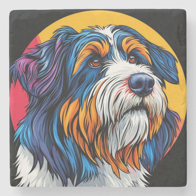 Dog Illustrating Vibrant Creativity Stone Coaster (Front)