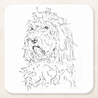 Dog Illustration, Cute Art Cockapoo Square Paper Coaster