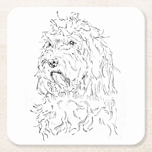 Dog Illustration, Cute Art Cockapoo Square Paper Coaster (Front)