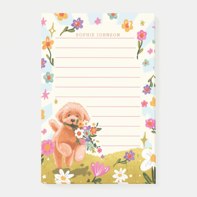 Dog Illustration Cute Spring Flowers Floral Girly Post-it Notes (Front)
