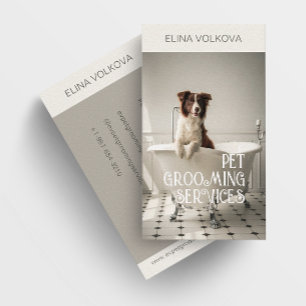 Dog in a Bathtub Pet Grooming Services White Business Card