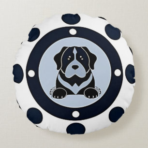 Dog in a Circular Artistic Design with Dark Accent Round Cushion