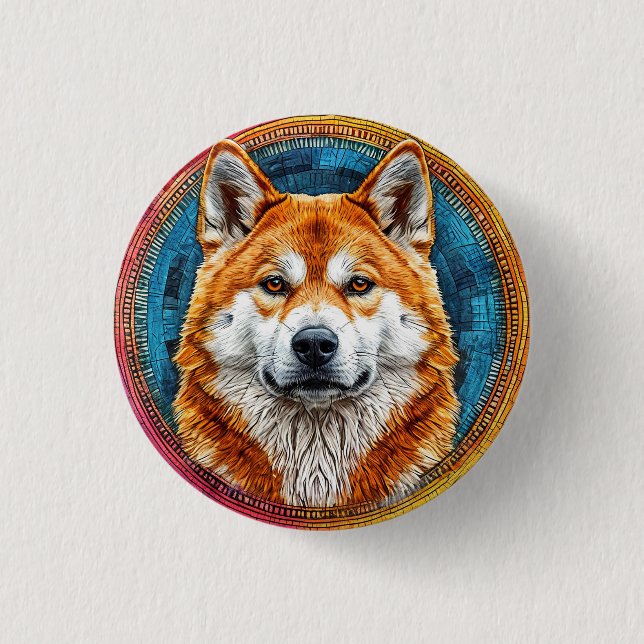 Dog in a Circular Artistic Pattern 3 Cm Round Badge (Front)