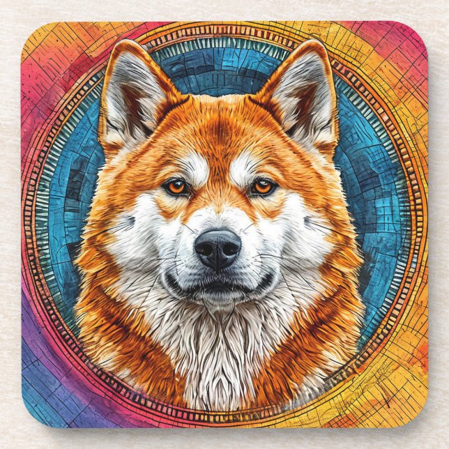 Dog in a Circular Artistic Pattern Coaster (Front)