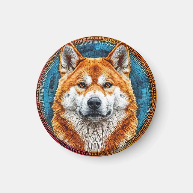 Dog in a Circular Artistic Pattern Magnet (Front)