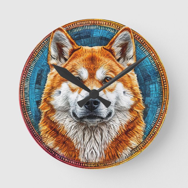 Dog in a Circular Artistic Pattern Round Clock (Front)