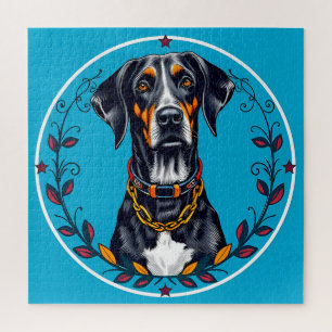 Dog in a Circular Floral Design Jigsaw Puzzle