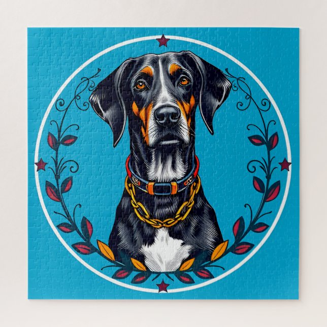 Dog in a Circular Floral Design Jigsaw Puzzle (Vertical)