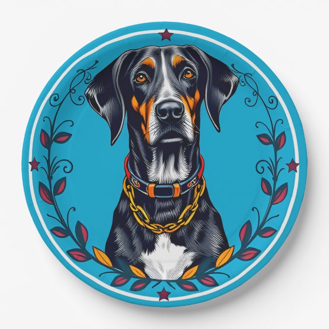 Dog in a Circular Floral Design Paper Plate (Front)