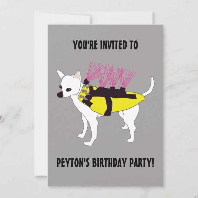 Dog in a Coyote Vest Boys Birthday Party Invitation (Front)