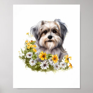 Dog in a Flower Garden Poster