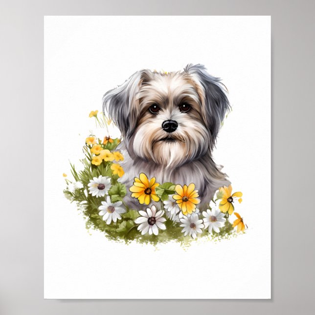 Dog in a Flower Garden Poster (Front)
