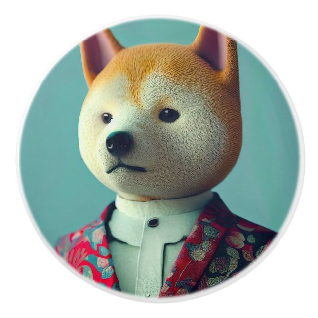 Dog in a suit ceramic knob (Front)
