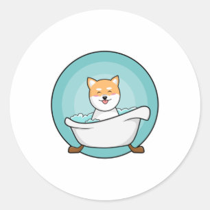 Dog in Bathtub Classic Round Sticker
