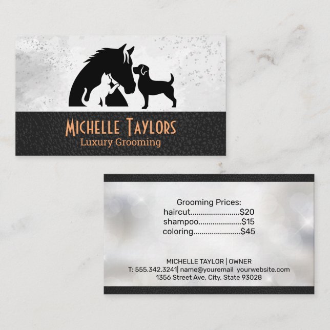 Dog in Bathtub | Grooming | Leather Business Card (Front/Back)