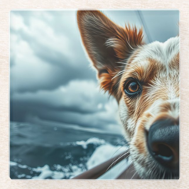 Dog in Bed of RV Glass Coaster (Front)