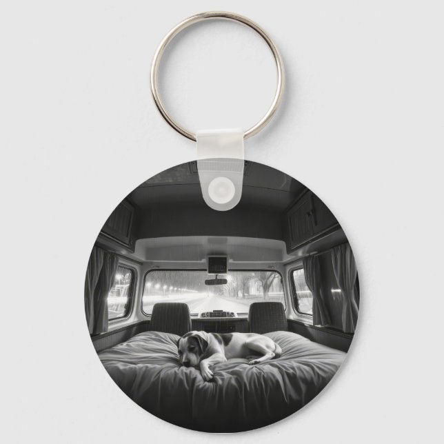 Dog in Bed of RV Key Ring (Front)