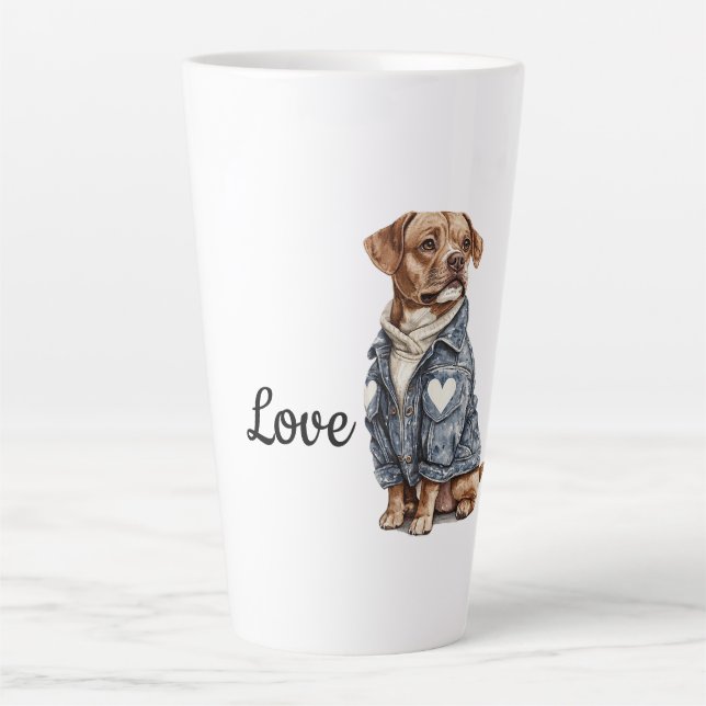 Dog in Blue Denim Jacket Latte Mug (Front)