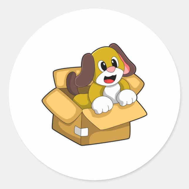 Dog in Box Classic Round Sticker (Front)